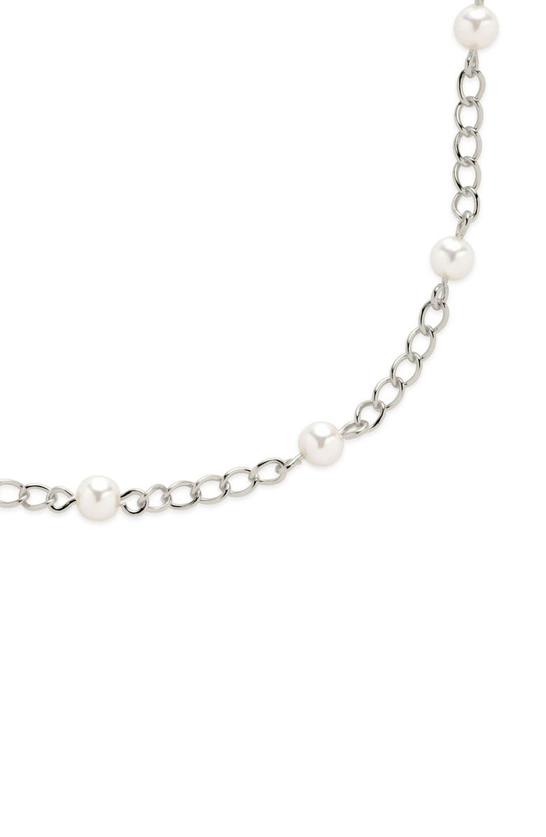 Sterling Forever Coast Imitation Pearl Anklet, Alternate, color, Silver