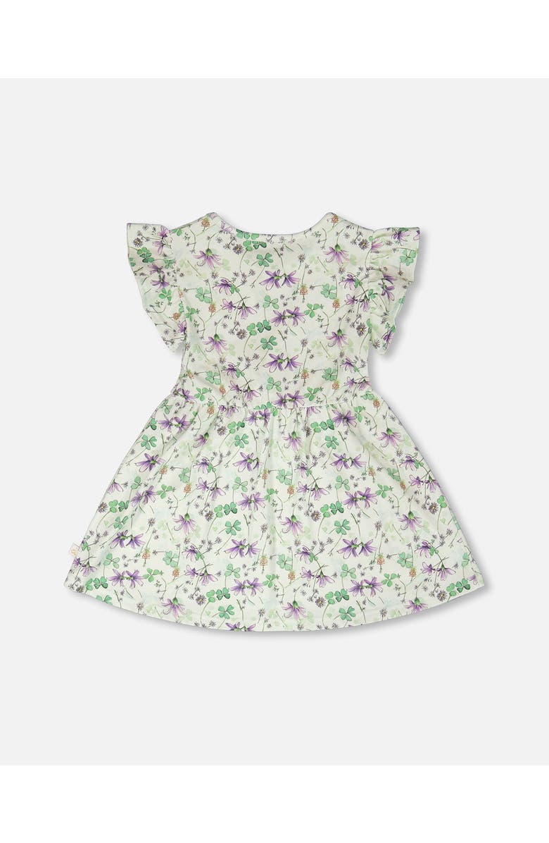 Deux par Deux Jersey Flutter Sleeves Printed Flowers Dress, Alternate, color, Green Floral Print