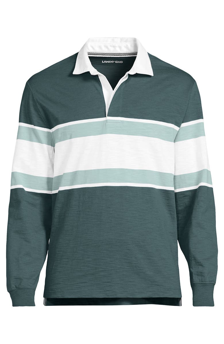 Lands' End Long Sleeve Textured Rugby Polo, Main, color, Tourmaline Stripe