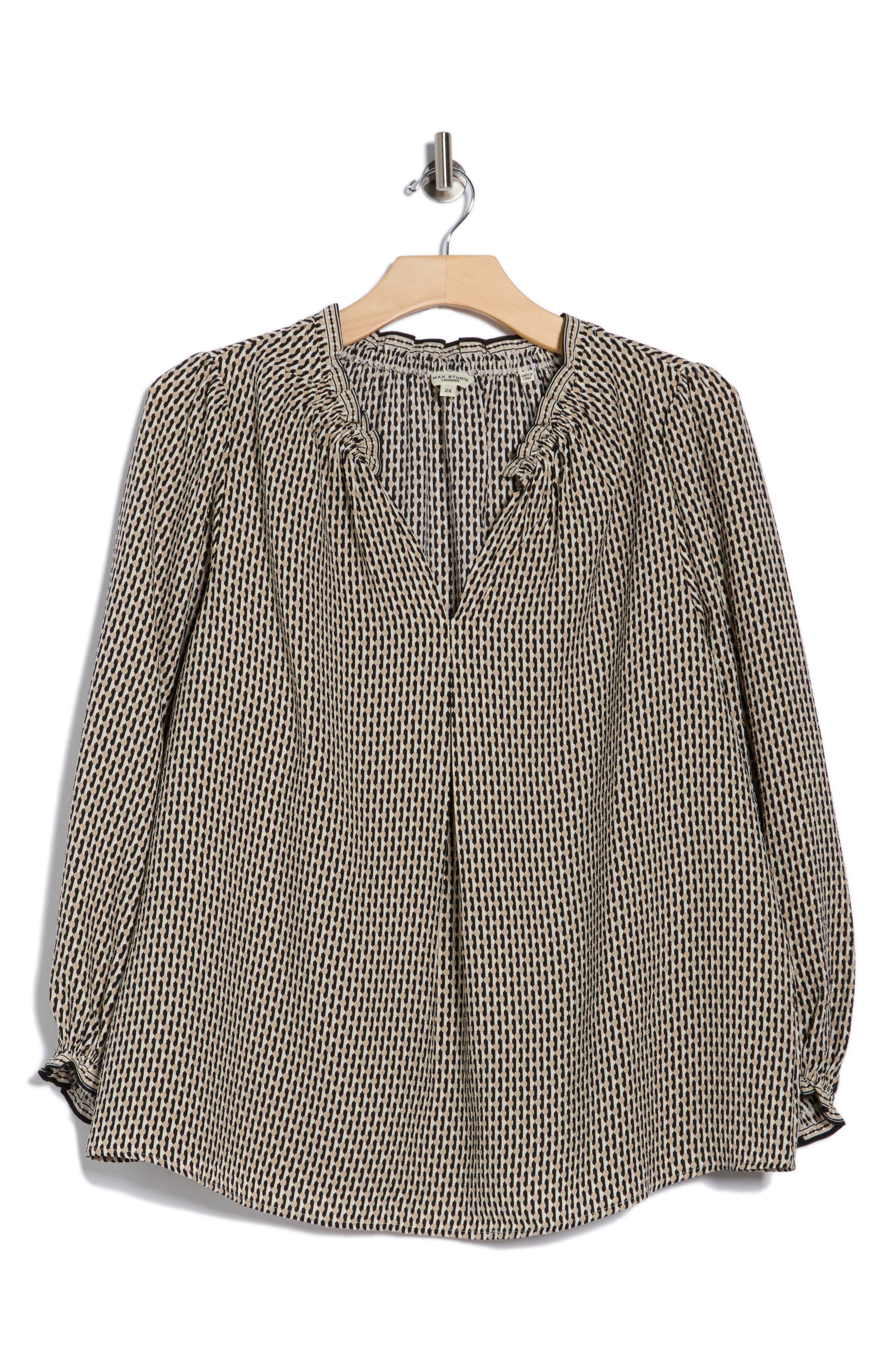 MAX STUDIO Split Neck Long Sleeve Crepe Top