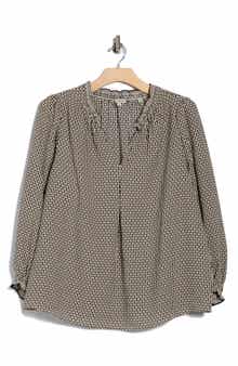 MAX STUDIO Split Neck Long Sleeve Crepe Top