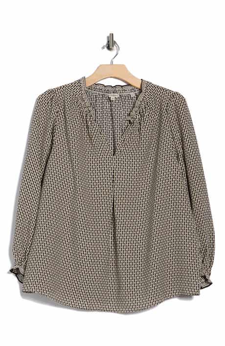 MAX STUDIO Split Neck Long Sleeve Crepe Top