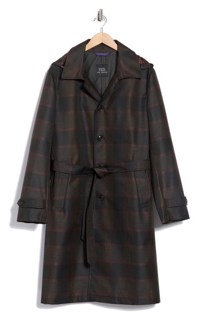 Ted by Ted Baker Plaid Rain Trench Coat, Alternate, color, Navy/ Olive