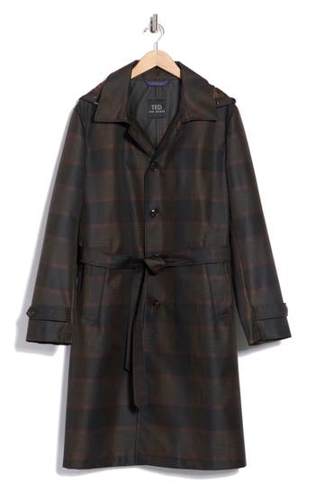 Ted By Ted Baker Plaid Rain Trench Coat In Brown
