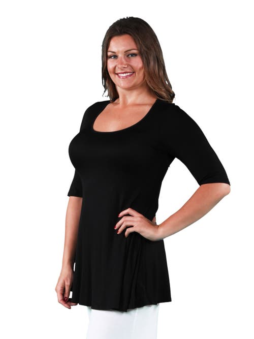24seven Comfort Apparel Elbow Swing Tunic Top In Black