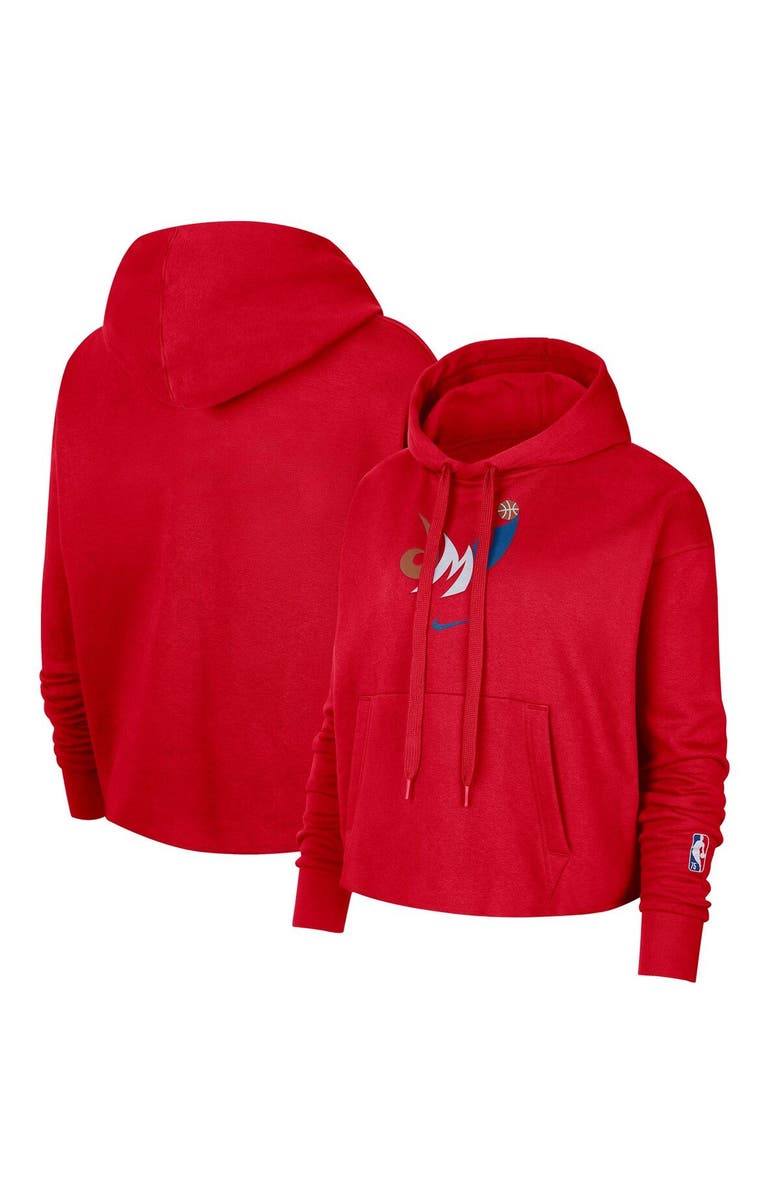 Nike Women's Nike Red Washington Wizards 2021/22 City Edition Essential Logo Cropped Pullover Hoodie, Main, color, 