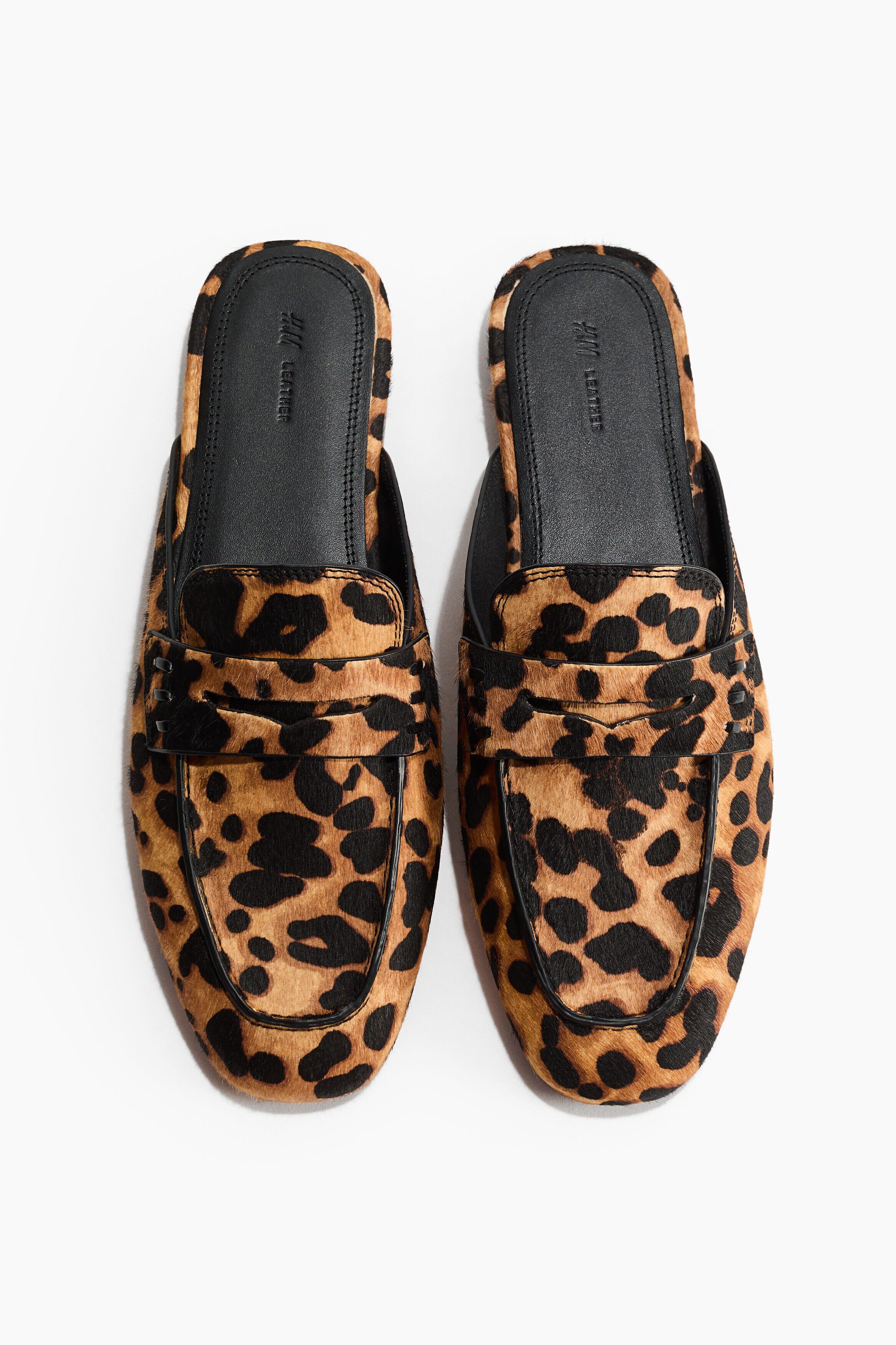 H&M Leather Loafer Mules, Alternate, color, Beige/Leopard Print