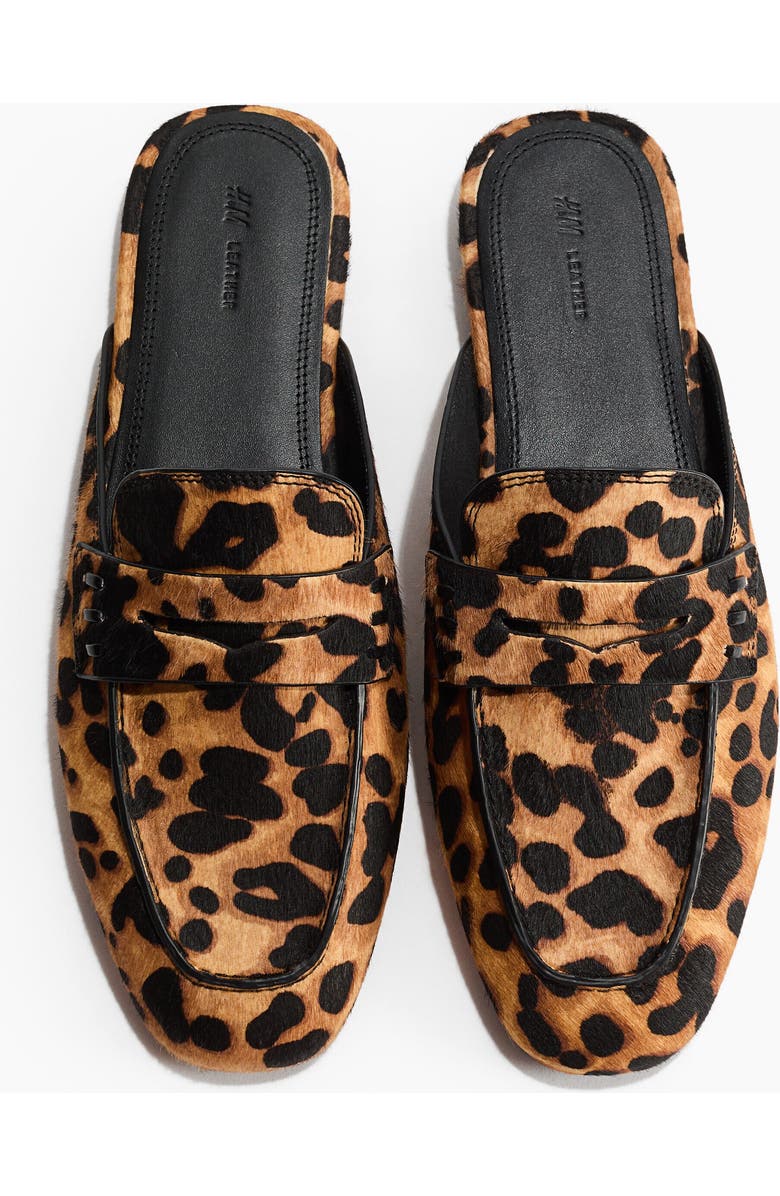 H&M Leather Loafer Mules, Alternate, color, Beige/Leopard Print
