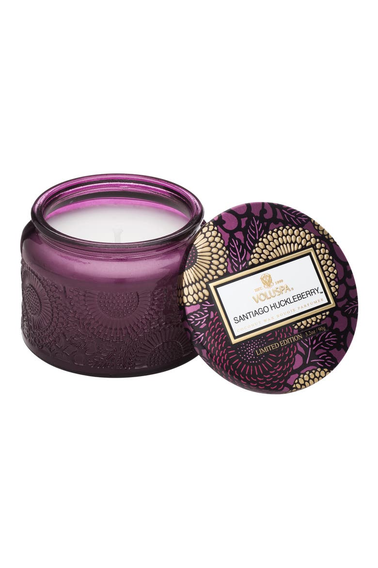 Japonica Santiago Huckleberry Petite Embossed Glass Jar Candle, Main, color, NO COLOR