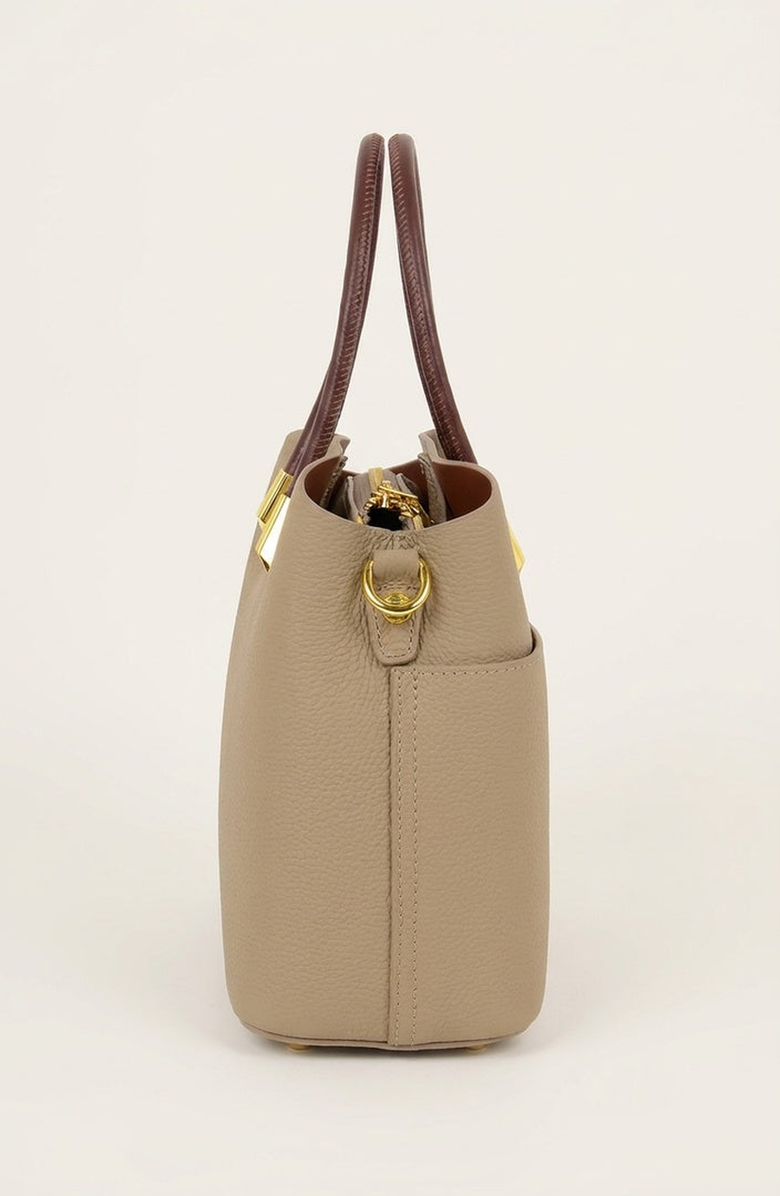 Modenaire Structured Leather Tote with Contrast Handles and Crossbody Strap, Alternate, color, Gold