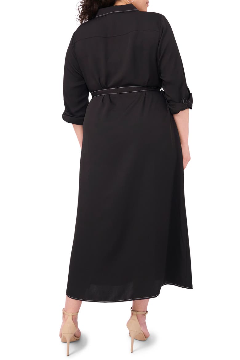 Long Sleeve Contrast Stitch Shirtdress, Alternate, color, RICH BLACK
