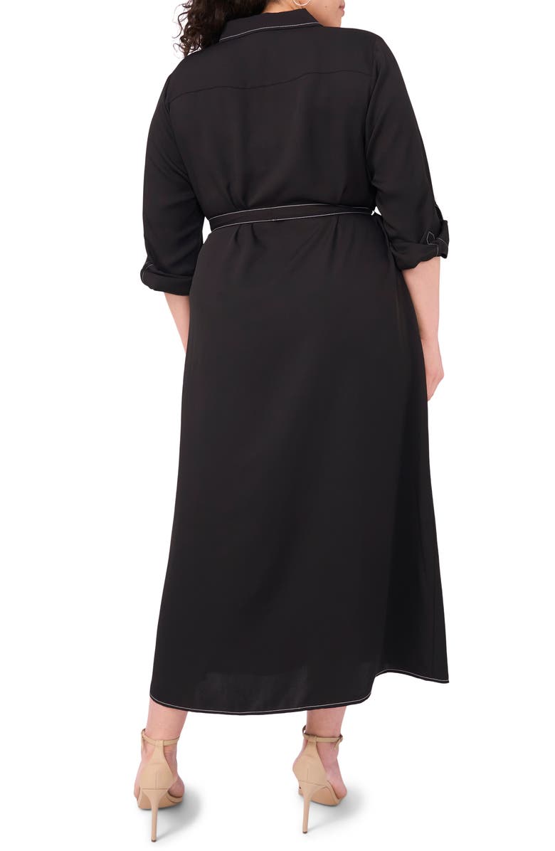 Vince Camuto Long Sleeve Contrast Stitch Shirtdress, Alternate, color, Rich Black