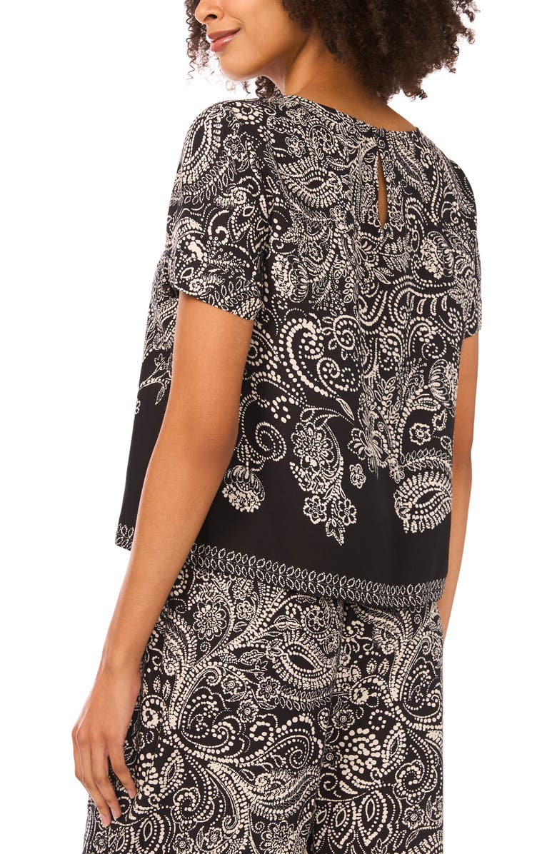 Vince Camuto Paisley Print Short Sleeve Top, Alternate, color, Rich Black