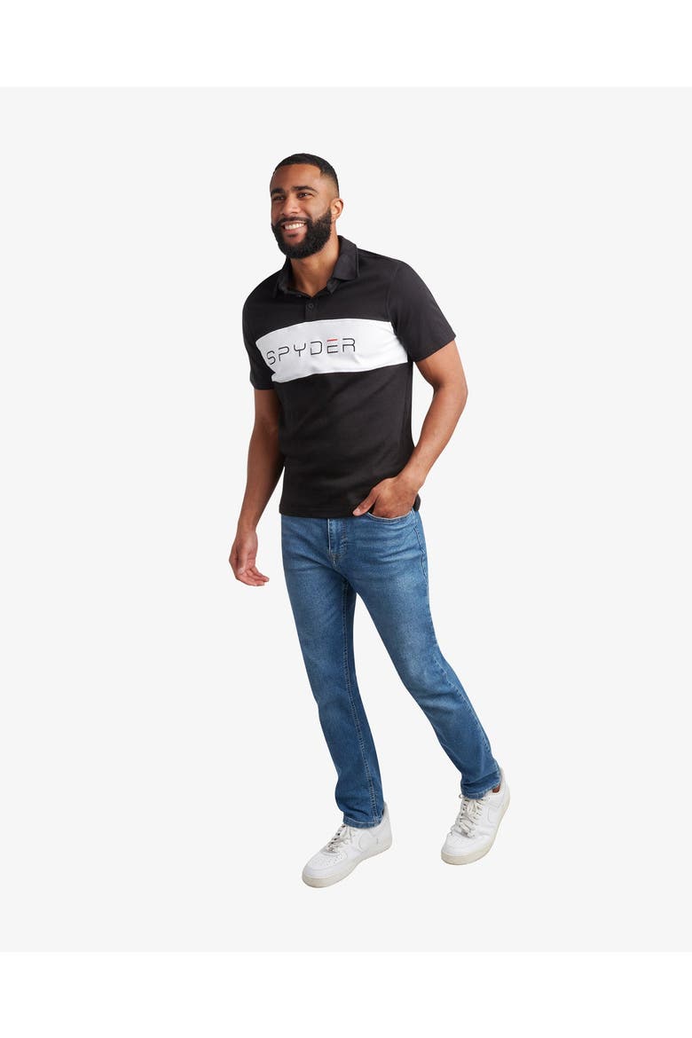 Men Short Sleeve Color Block Polo, Alternate, color, Black