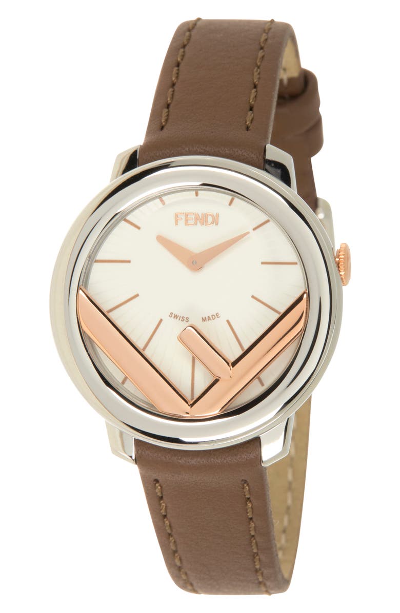Fendi Run Away Leather Strap Watch, 28mm, Main, color,