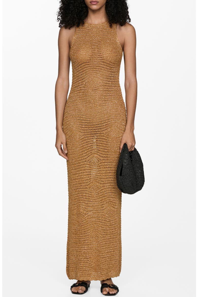 Metallic Open Stitch Maxi Sweater Dress, Main, color, GOLD