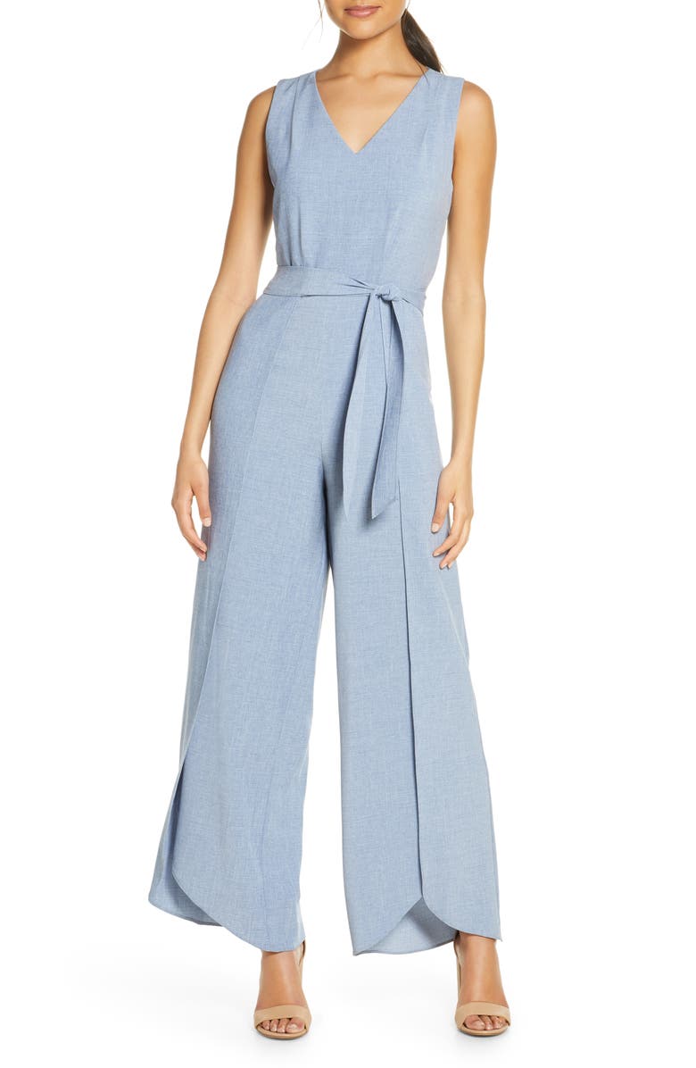 Julia Jordan Tie Waist Wide Leg Jumpsuit, Main, color,