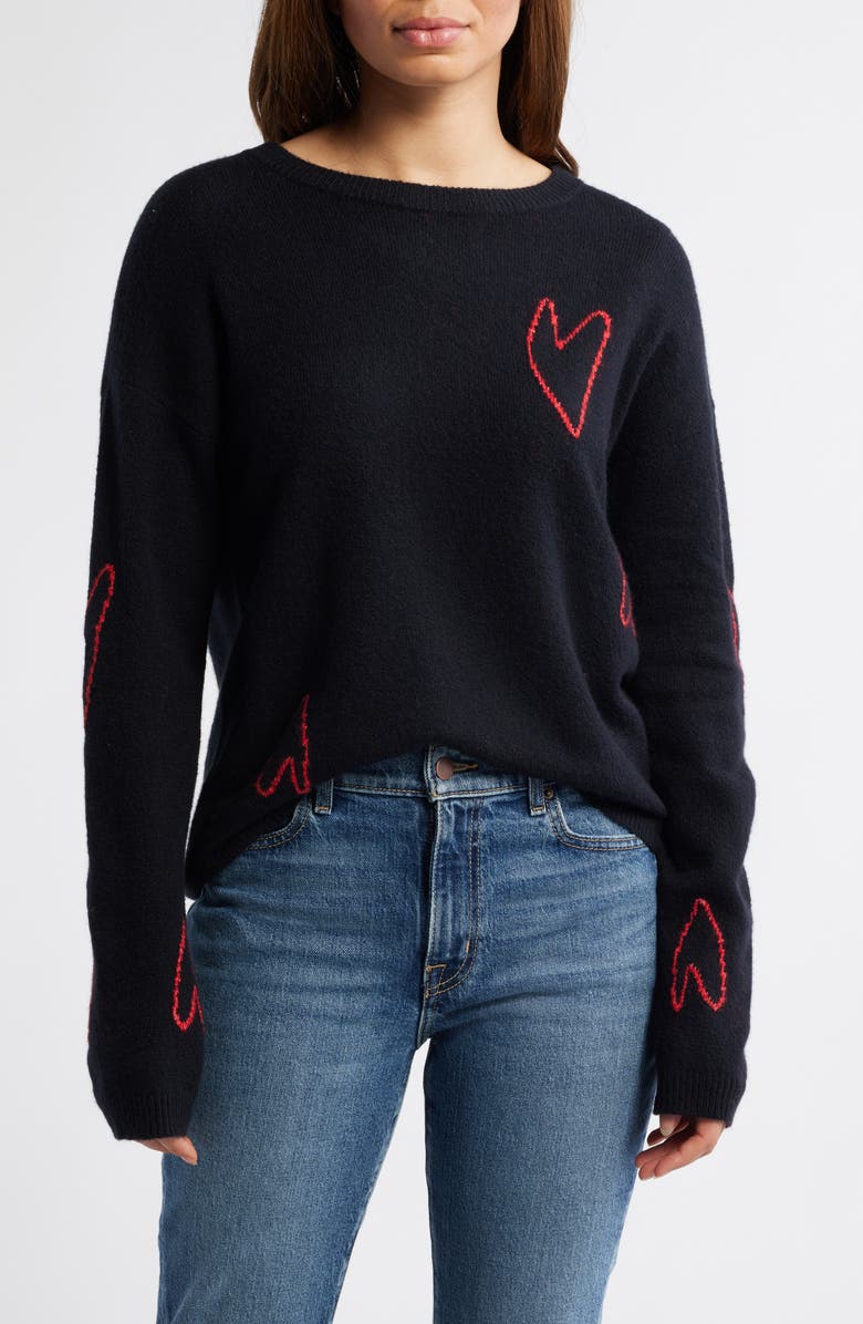 Caslon<sup>®</sup> Jacquard Hearts Cotton Blend Sweater, Main, color,