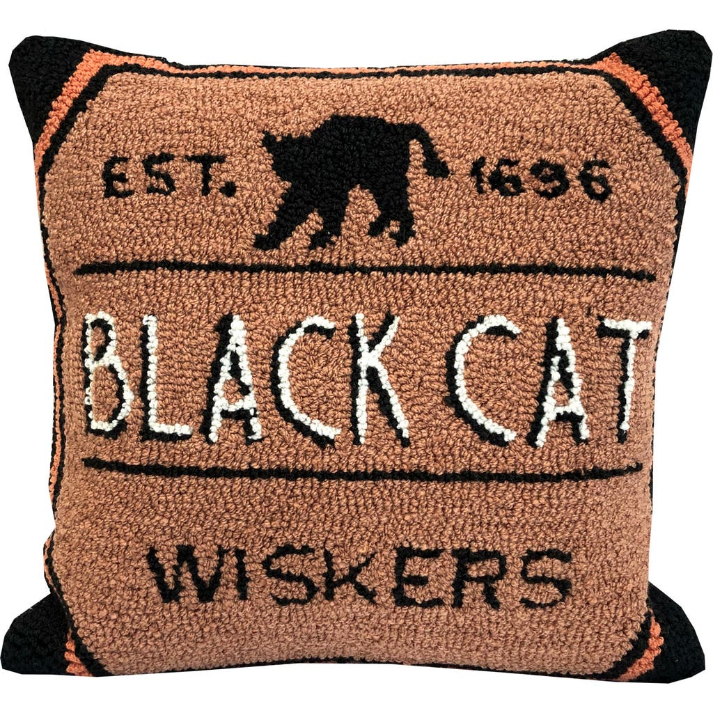 R16 Home Embroidered Black Cat Throw Pillow In Tan/black/ornag