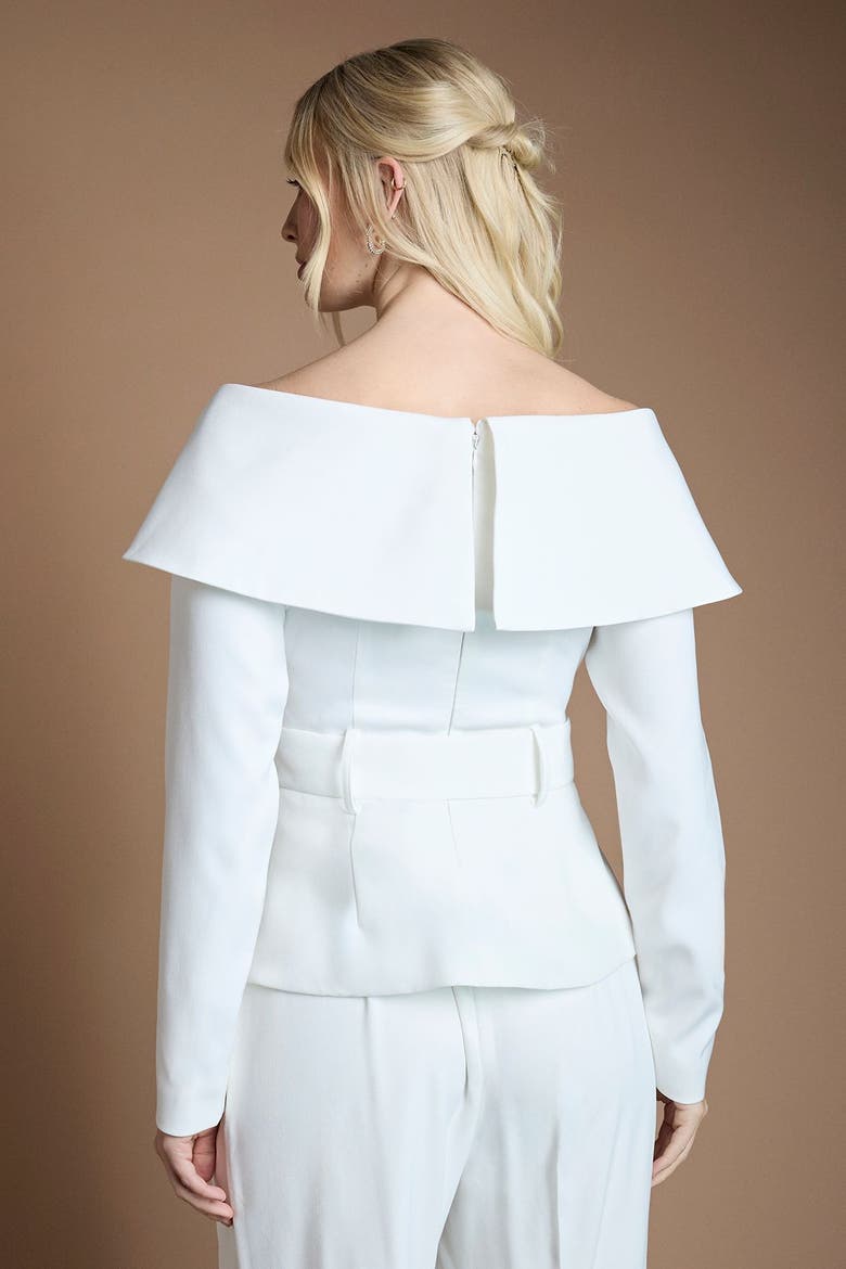 Off The Shoulder Long Sleeve Belted Top, Alternate, color, Ivory