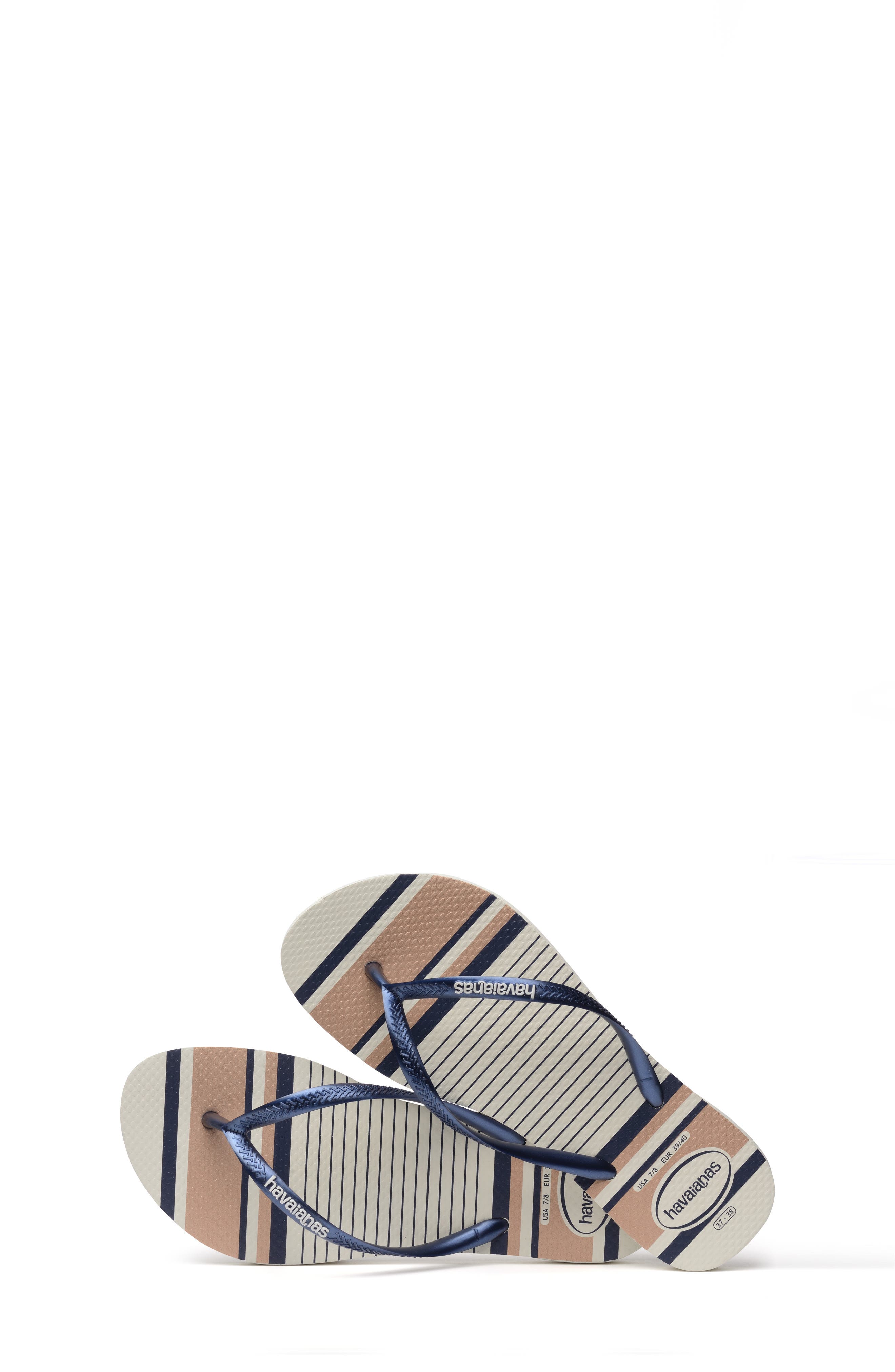Slim Nautical Flip Flop, Alternate, color, NAVY/ ROSE GOLD/ NAVY