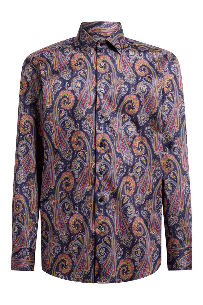Roma Cotton Dress Shirt, Alternate, color, PRINT ON BLUE BASE