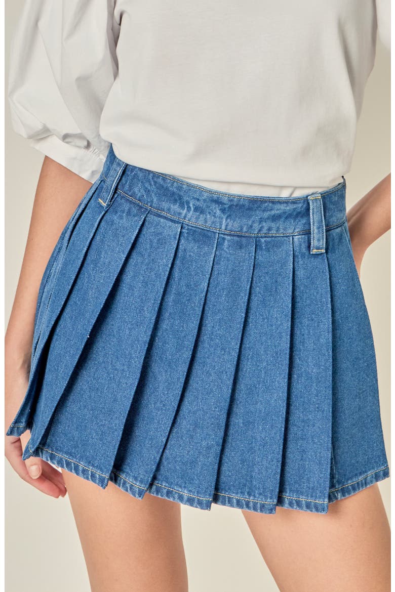 Pleated Denim Miniskort, Alternate, color, DENIM