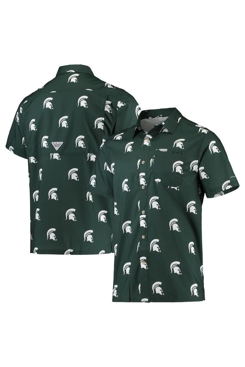 Men's Columbia Green Michigan State Spartans Super Slack Tide Omni-Shade Button-Up Shirt, Alternate, color, Green