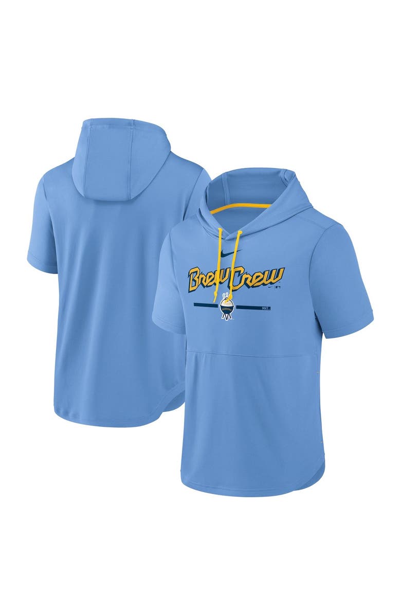 Nike Men's Nike Powder Blue Milwaukee Brewers City Connect Short Sleeve Pullover Hoodie, Main, color,