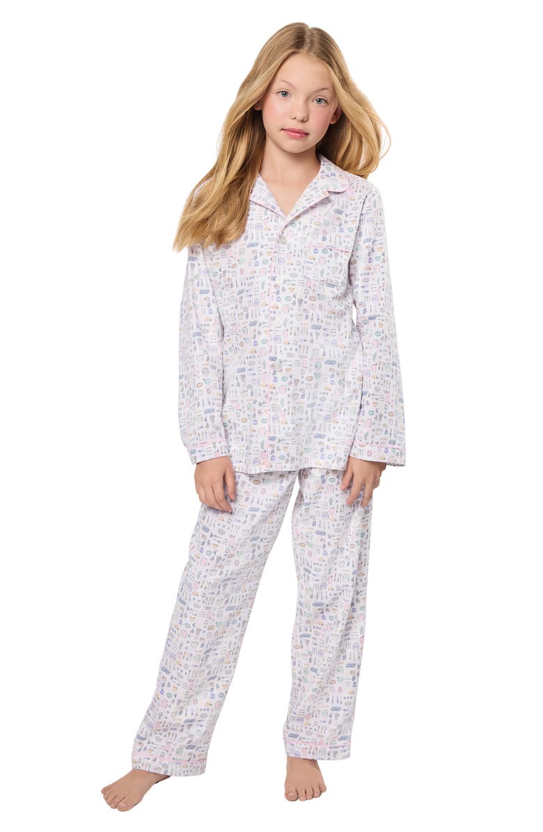 Petite Plume Kids' Baking Spirits Bright Cotton Blend Twill Two-Piece Pajamas, Alternate, color, White