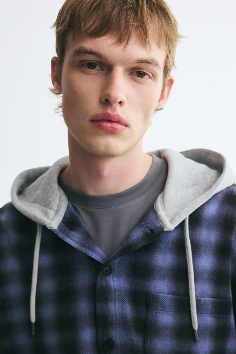 Hooded Overshirt, Alternate, color, Dark blue/plaid