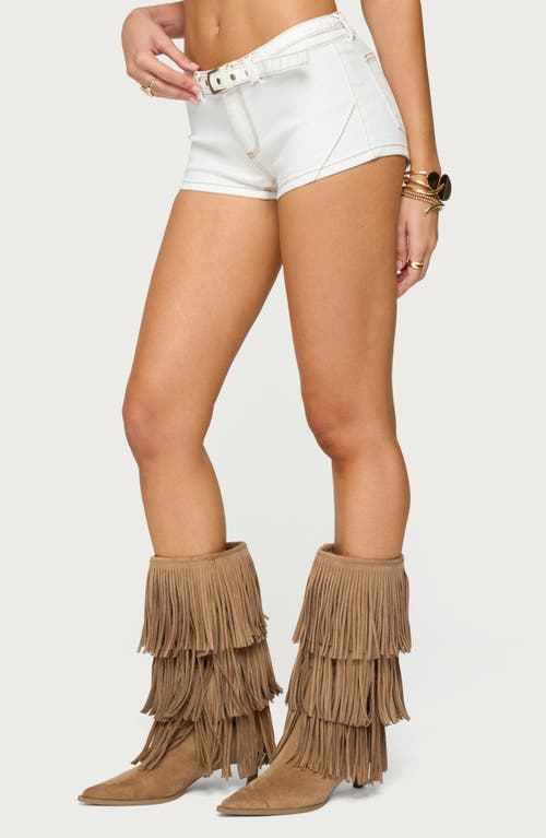 Edikted Ciel Belted Low Rise Denim Micro Shorts In White