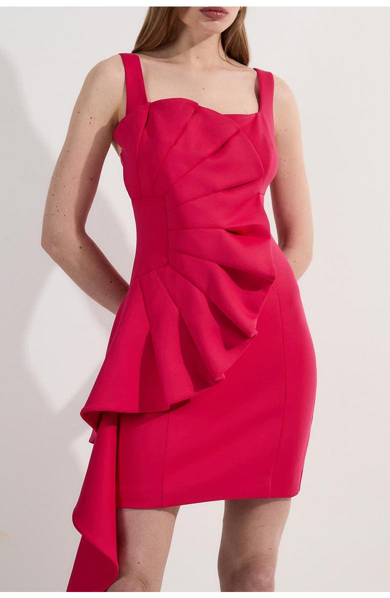 Karen Millen Scuba Drama Ruffle Woven Mini Dress, Alternate, color, Pink