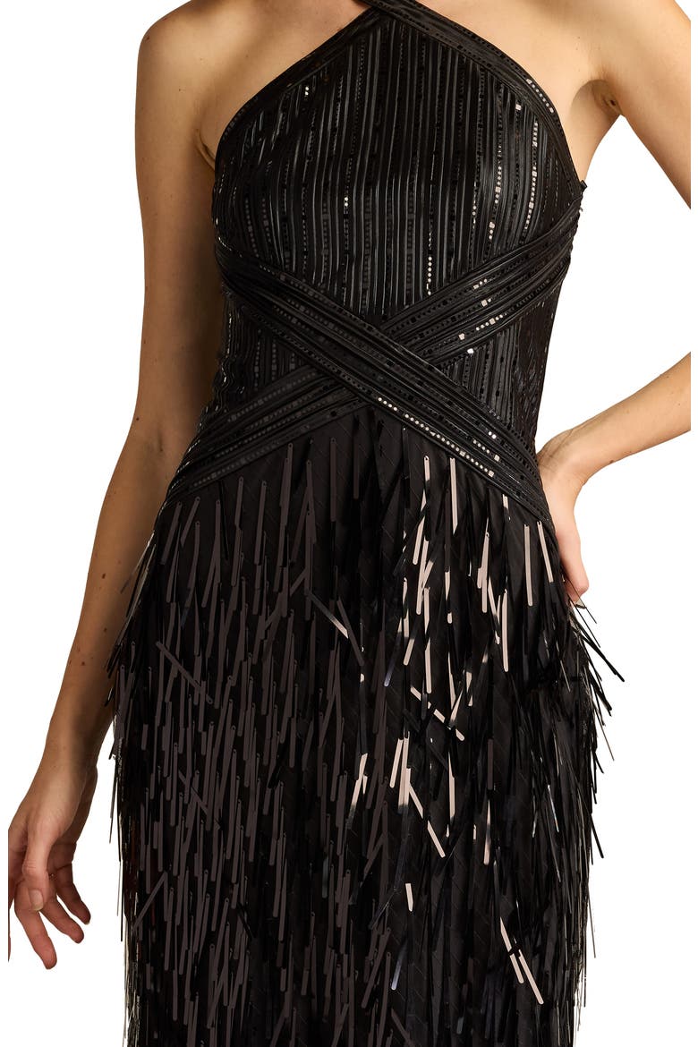 Sequin & Tassel Detail Gown, Alternate, color, BLACK