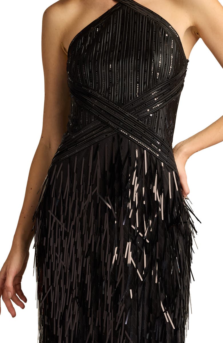 SHO by Tadashi Shoji Sequin & Tassel Detail Gown, Alternate, color, Black
