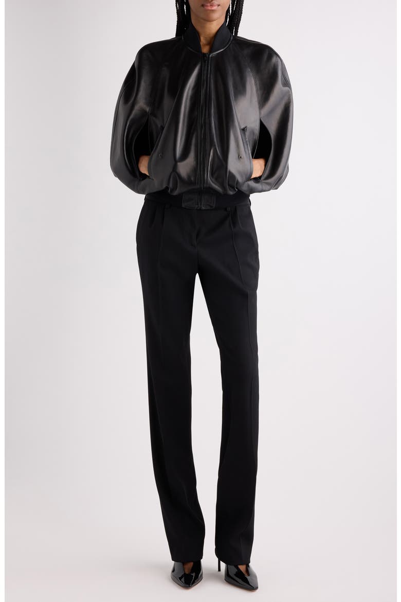 Slim Fit Pleated Tailored Wool Stretch Twill Pants, Alternate, color, 1000 BLACK