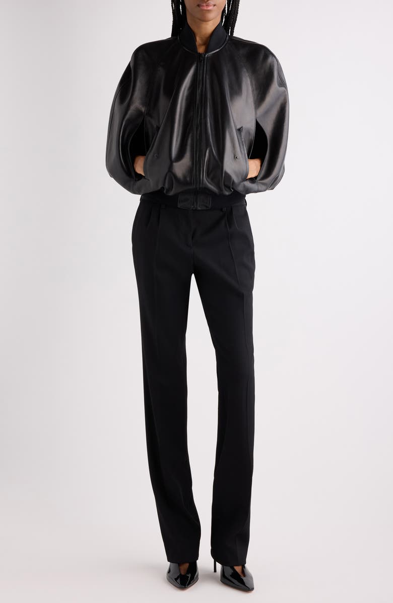 Balenciaga Slim Fit Pleated Tailored Wool Stretch Twill Pants, Alternate, color, 1000 Black