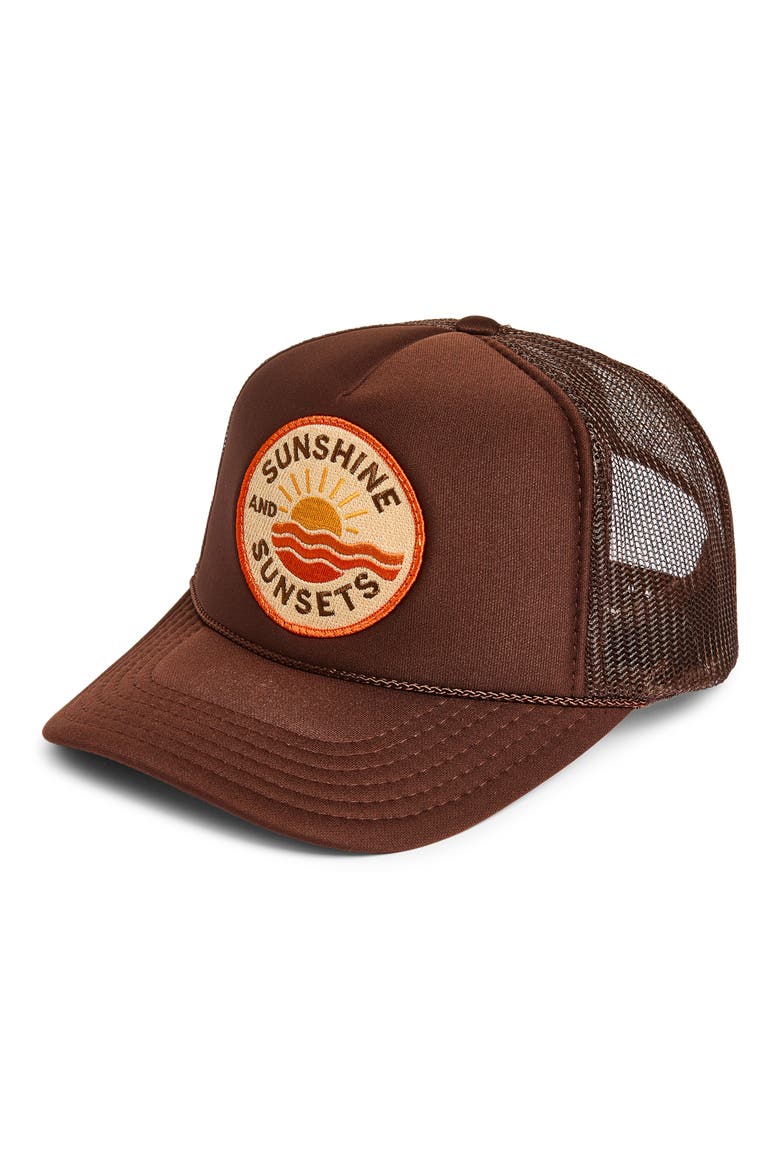 Sunshine & Sunsets Trucker Hat, Main, color, BROWN