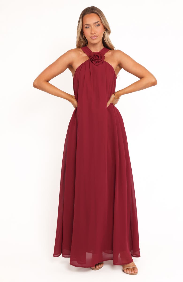 Petal & Pup Melba Rosette Maxi Dress, Alternate, color, Berry
