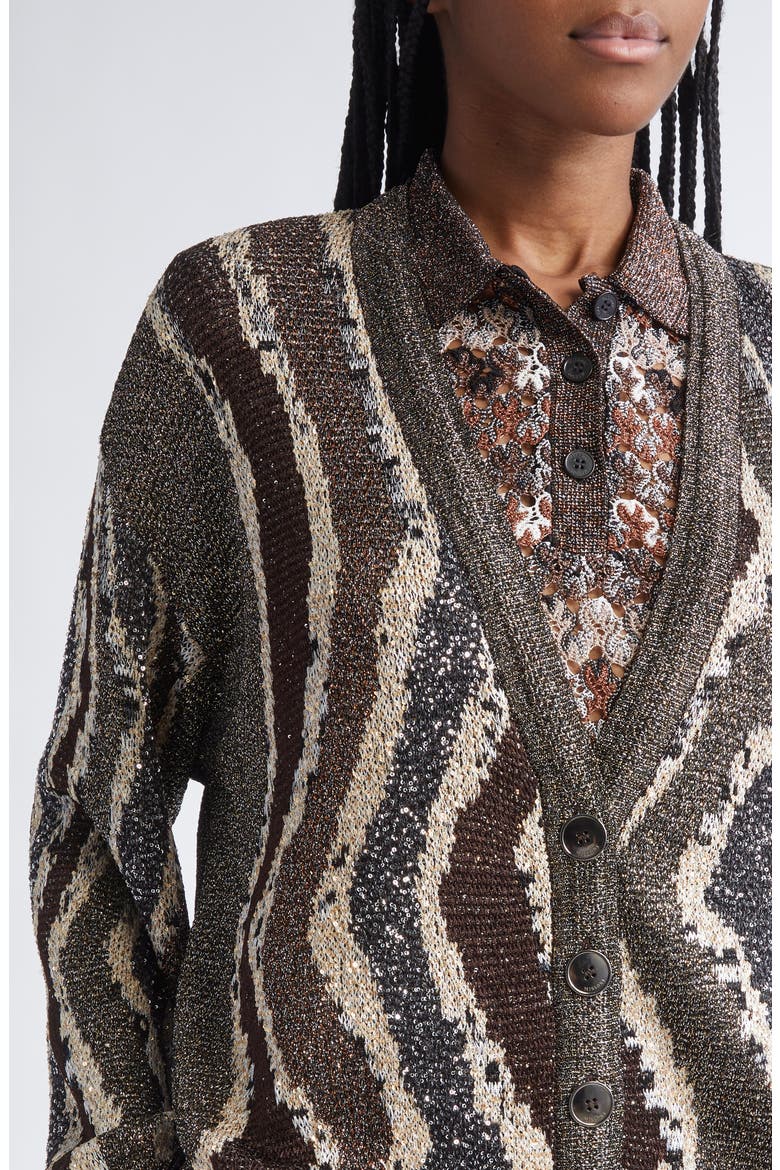 Stripe Metallic Cardigan, Alternate, color, BROWN TONES STRIPES