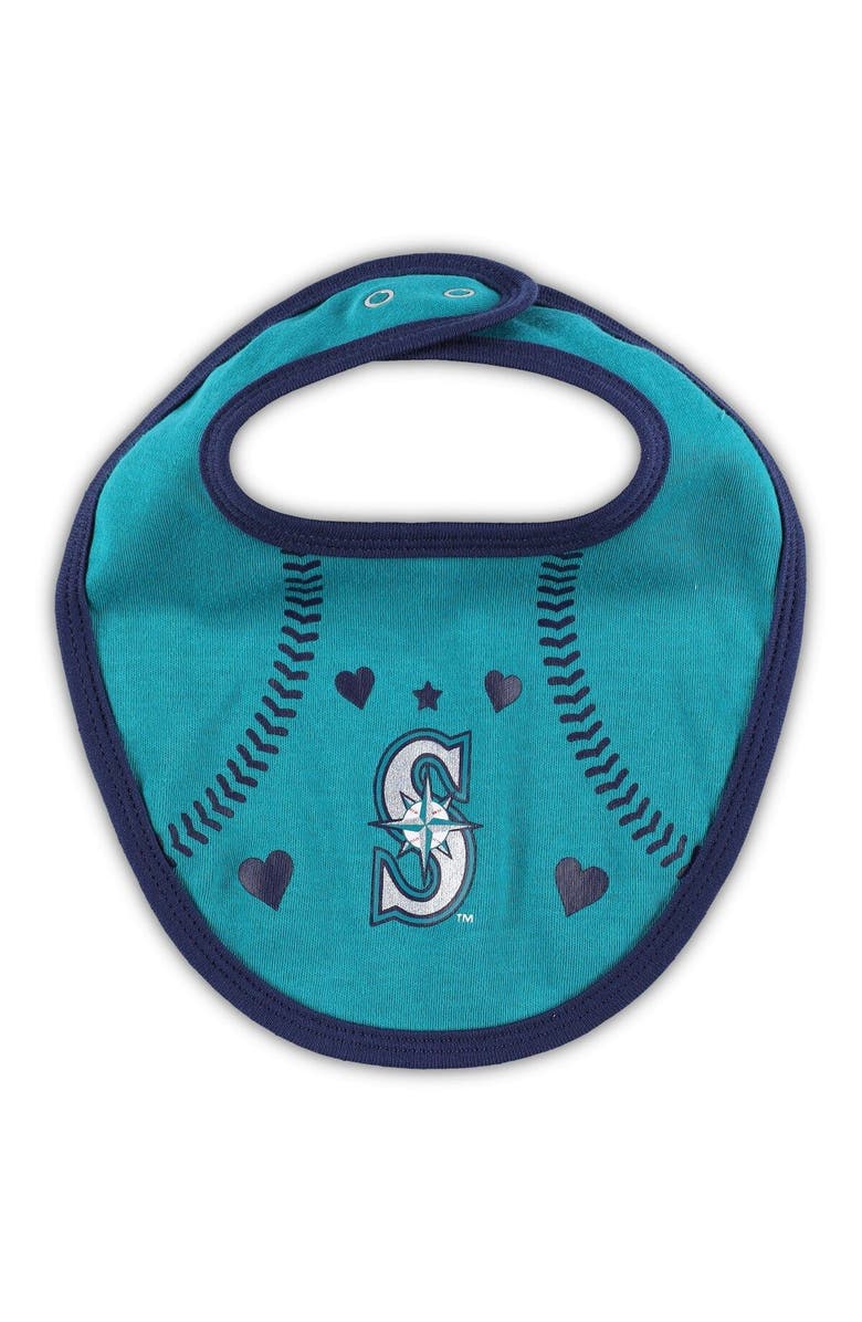 Outerstuff Newborn & Infant Navy/Aqua Seattle Mariners Three-Piece Love of Baseball Bib Bodysuit & Booties Set, Alternate, color, Navy