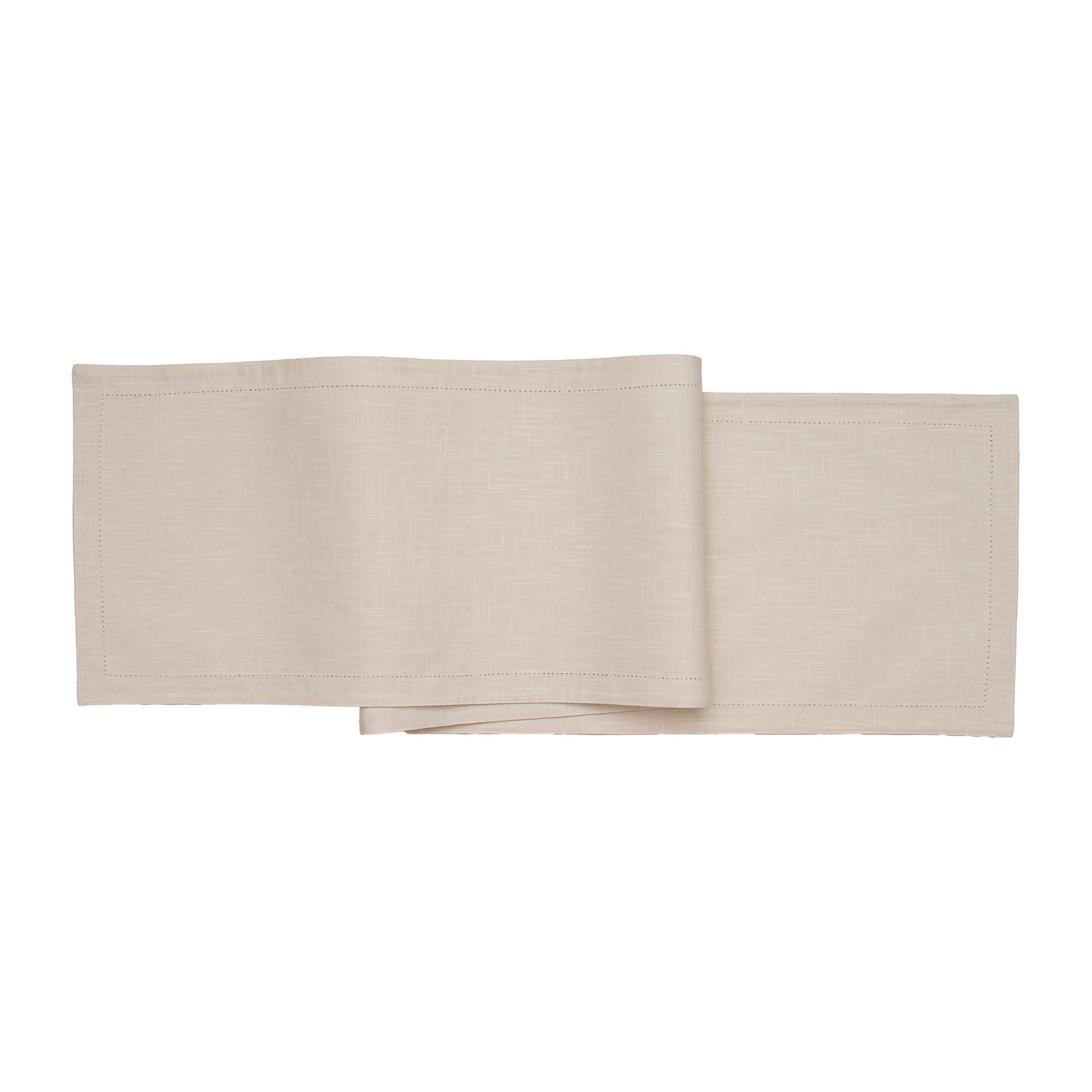 C&F Home Hemstitch Solid Natural 100% Cotton Cloth Table Runner 14" x 72" - Beige