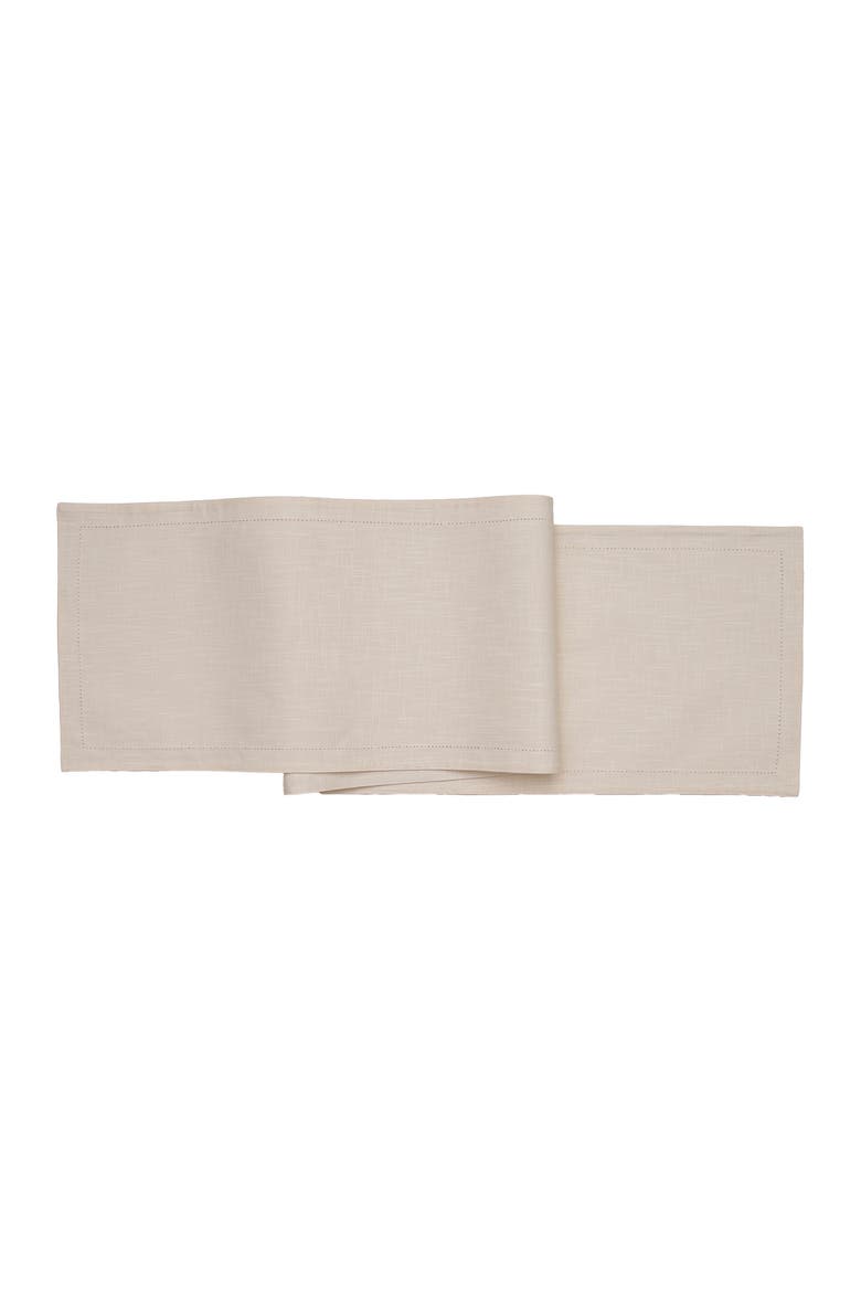 Hemstitch Solid Natural 100% Cotton Cloth Table Runner 14" x 72", Main, color, Beige