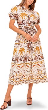 FLYING TOMATO Tropical Print Midi Dress