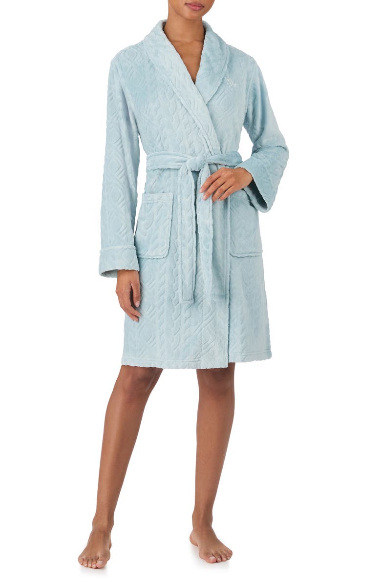 Lauren Ralph Lauren Fleece Monogram Robe, Main, color, Blue