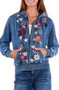 Billy T Camp Peace Floral Embroidered Denim Hoodie