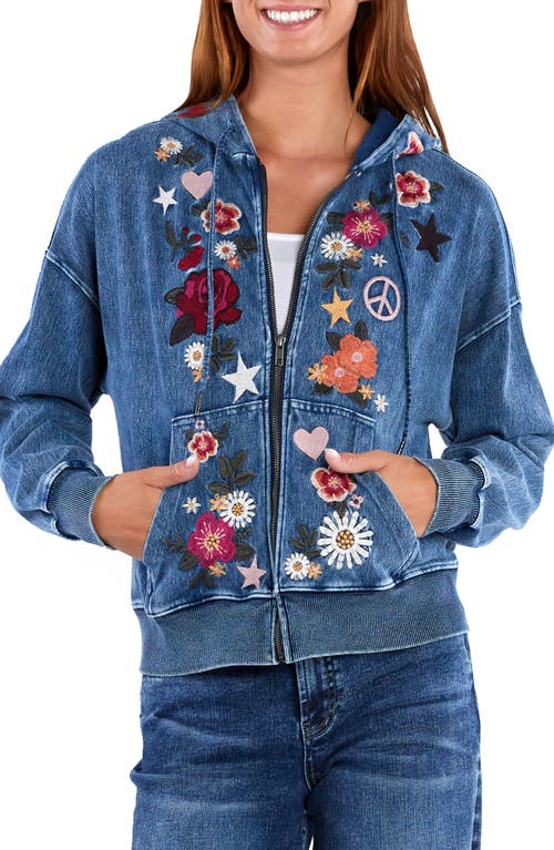 Billy T Camp Peace Floral Embroidered Denim Hoodie 