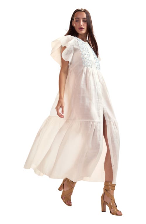 Cynthia Rowley Ramie Midi Pintuck Kaftan In White