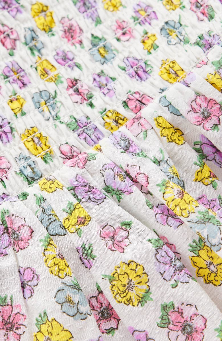 Mini Boden Kids' Lace Trim Smocked Bodice Tiered Cotton Dress, Alternate, color, Soft Ivory Rosa