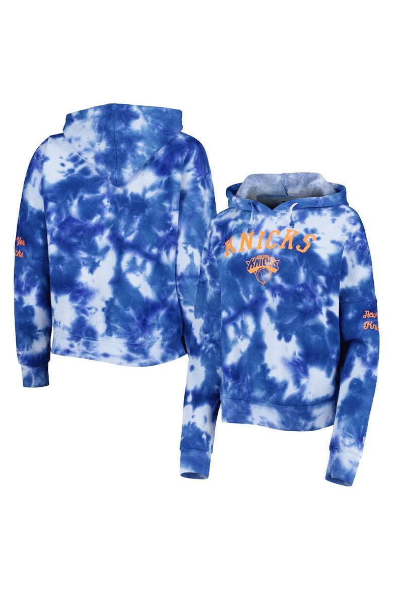 Women's New Era Royal New York Knicks Brushed Cotton Tie-Dye Pullover Hoodie, Main, color, Royal